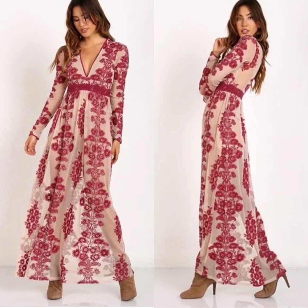 Temecula Maxi Dress in burgundy, for love and lemons, XS